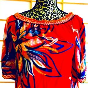 Free Market Flying Tomato Red ShortSleeve Tropic Top embroider trim S